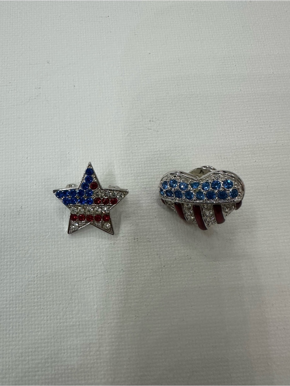 Patriotic Rhinestone Star and Heart Pin Set - Red & Blue